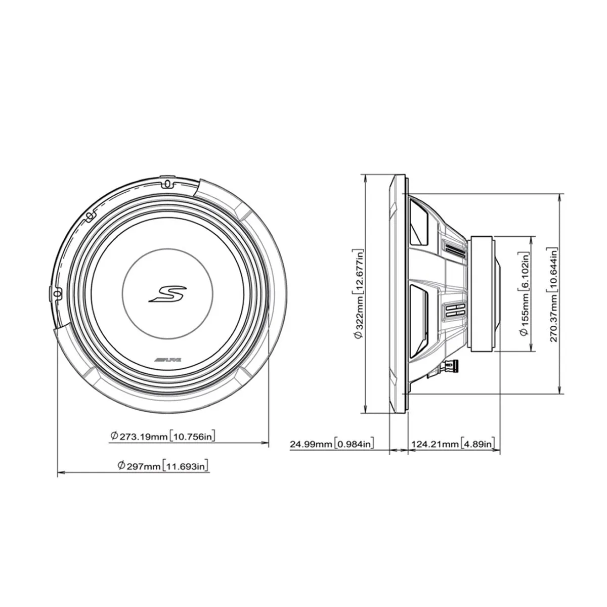Alpine S2-W12D4 S-Series 12" 2-Ohm Subwoofer - Each