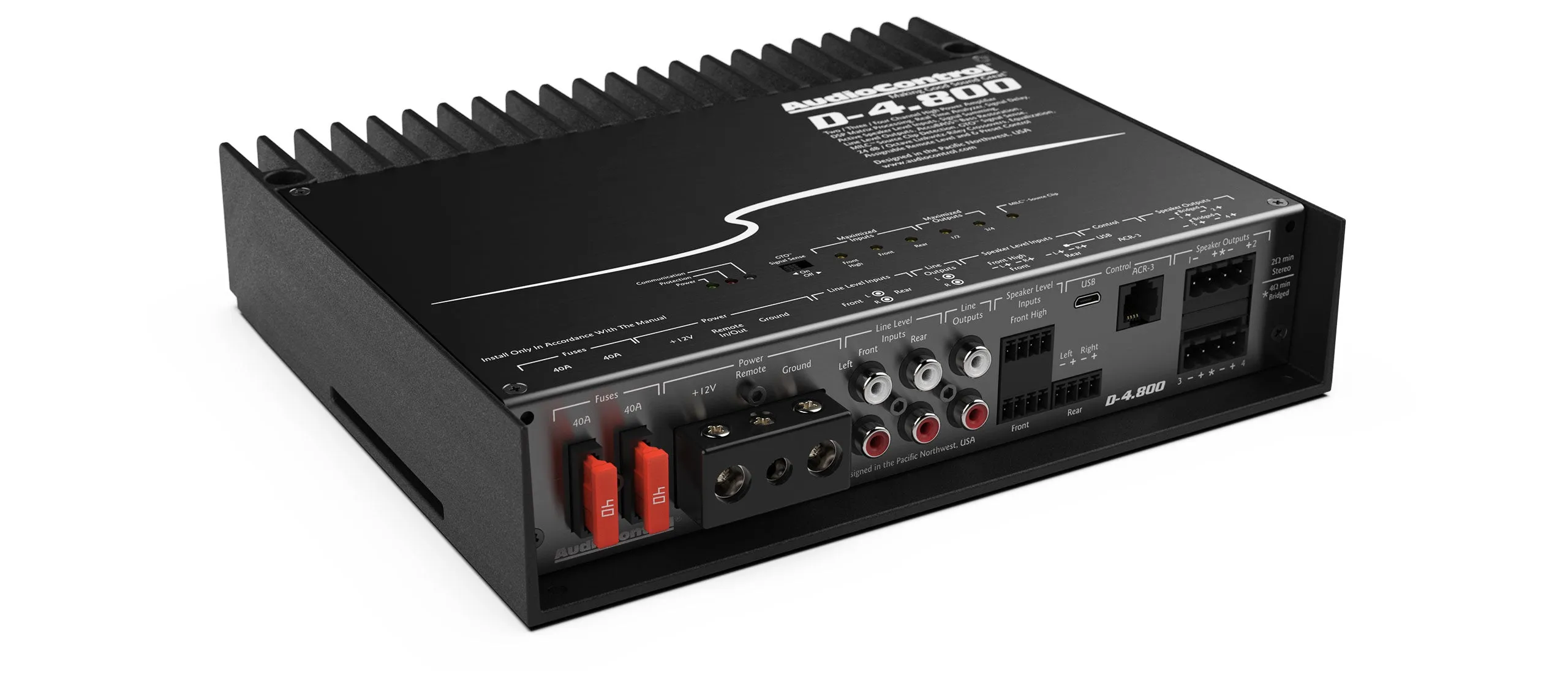 Audiocontrol D-4.800 High-Power 4 Channel DSP Matrix Amplifier with Accubass