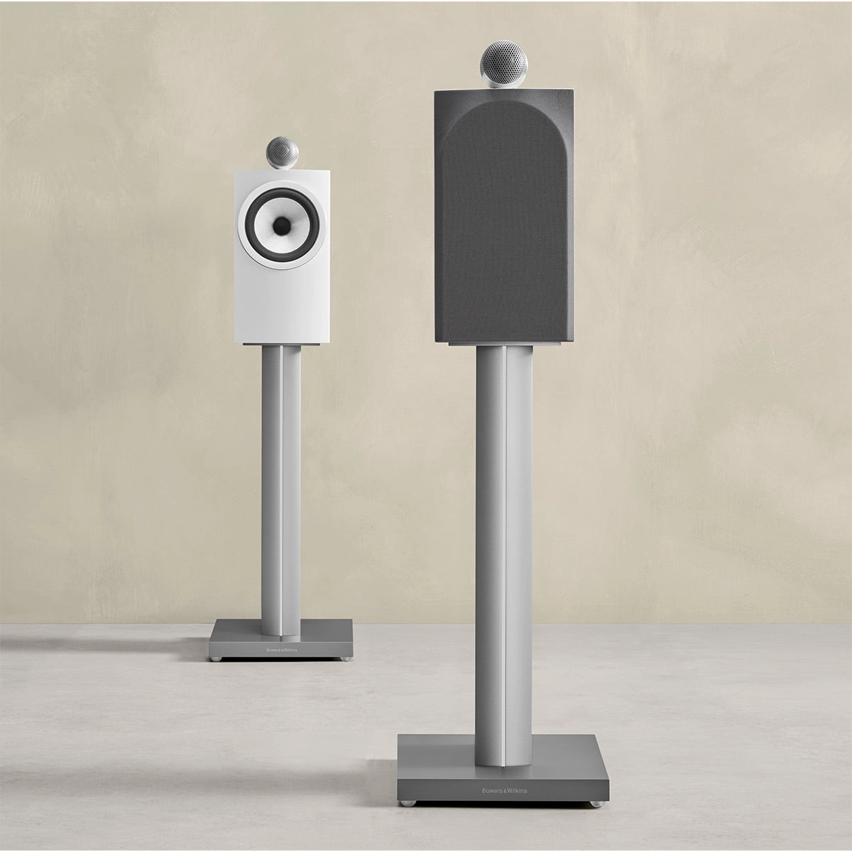 Bowers & Wilkins 705 S3 2-Way Bookshelf Speaker (Satin White) with FS-700 Floor Stand (Silver) - Pair