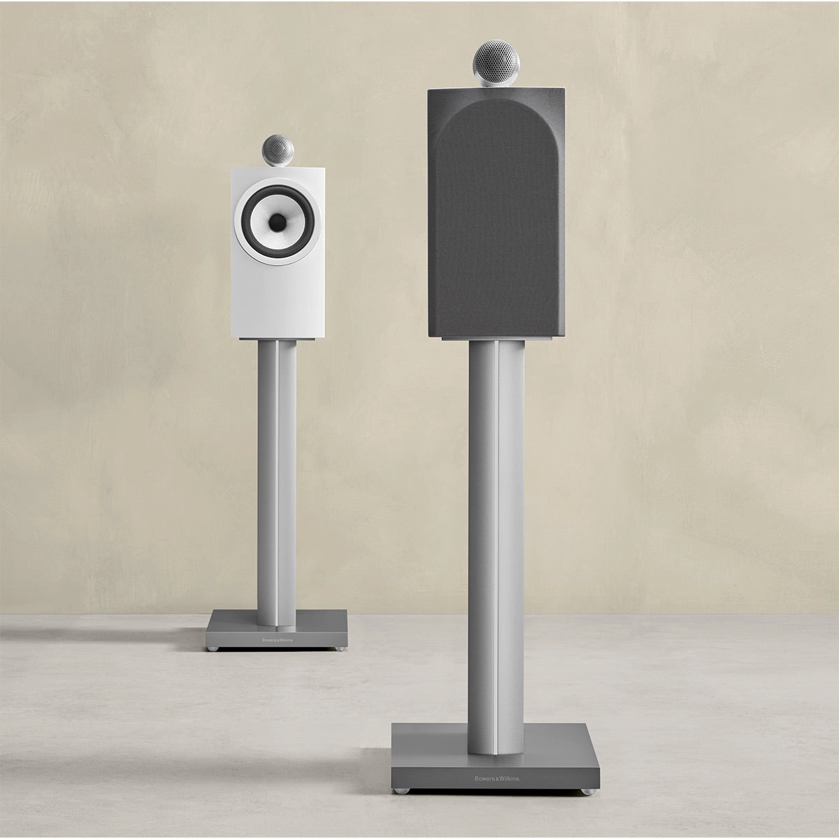 Bowers & Wilkins 707 S3 2-Way Bookshelf Speaker (Satin White) FS-700 Floor Stand (Silver) - Each