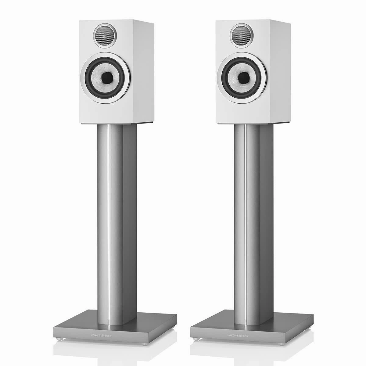 Bowers & Wilkins 707 S3 2-Way Bookshelf Speaker (Satin White) with FS-700 Floor Stand (Silver) - Pair