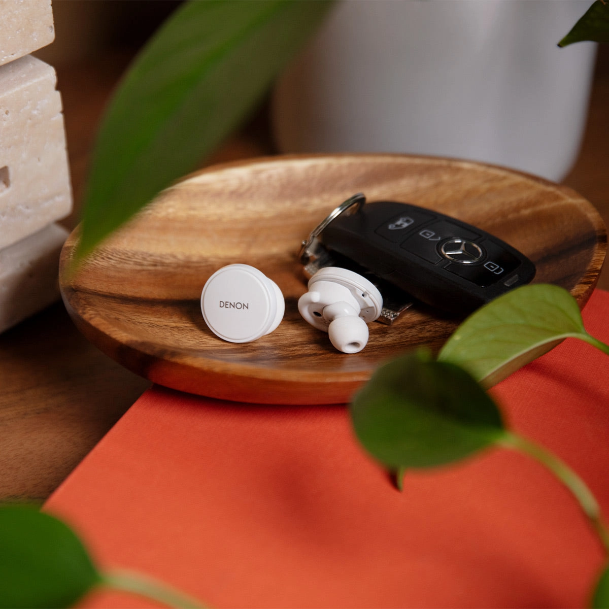 Denon PerL Pro True Wireless Earbuds with Active Noise Cancellation, Spatial Audio, and Adaptive Acoustic Technology (White)