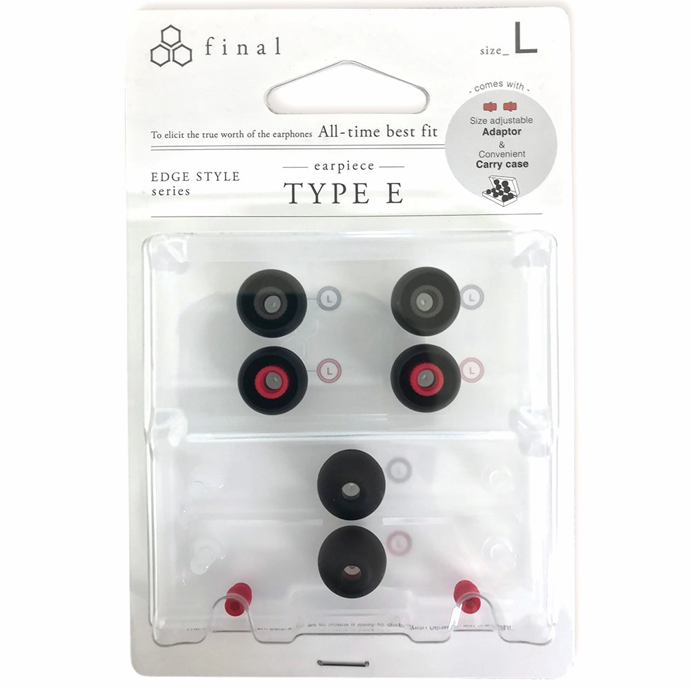 Final Audio Black Black/Red Silicon Type E Tips kit with Case and Nozzle Adapter