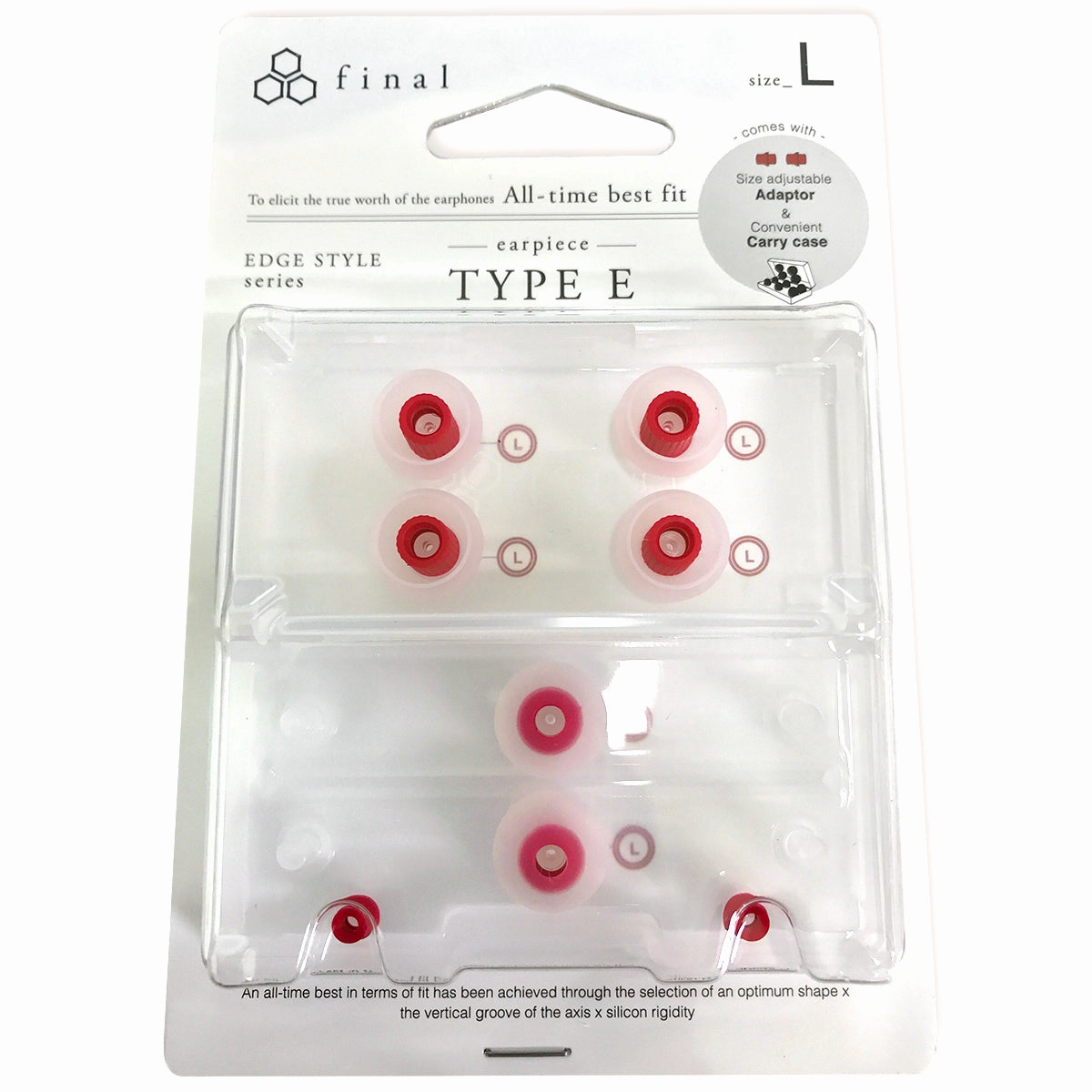Final Audio Clear/Red Silicon Type E Tips kit with Case and Nozzle Adapter