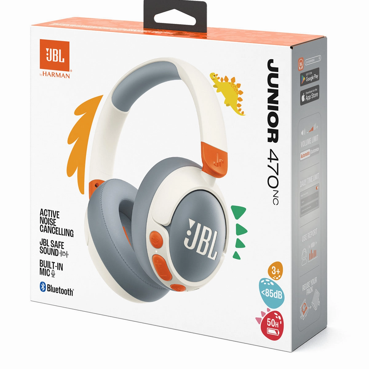 JBL Junior 470 Kid Safe On Ear Wireless Noise Cancelling Headphones (White)