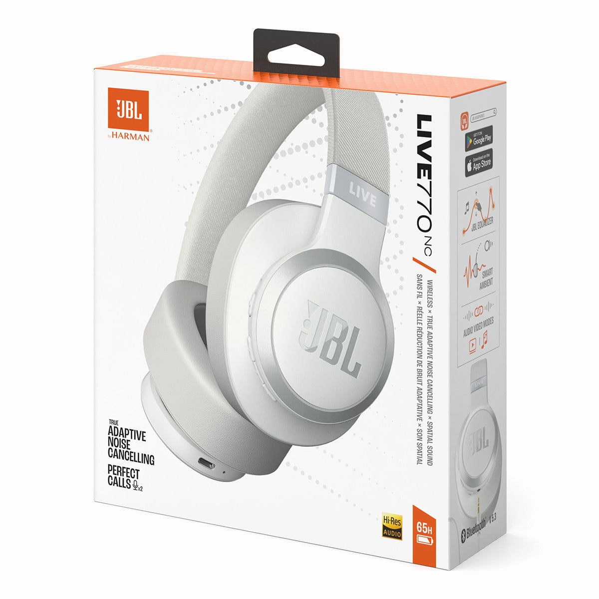 JBL Live 770NC Wireless Over-Ear Adaptive Noise Cancelling Headphones (White)