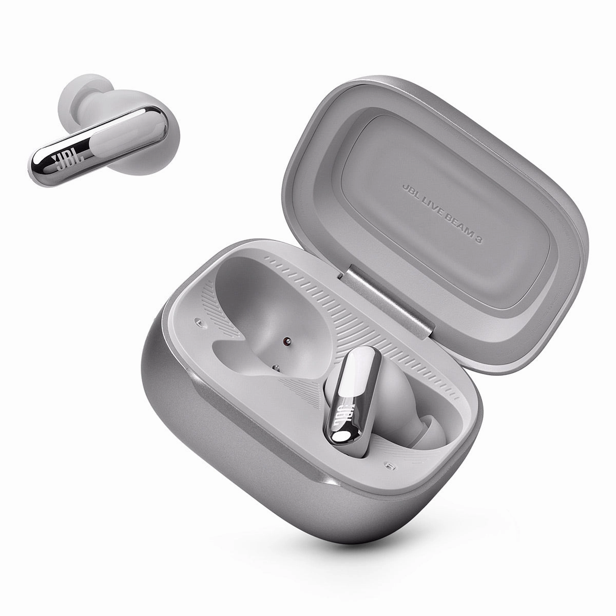 JBL Live Beam 3 Noise-Cancelling Earbuds with Smart Case (Silver)