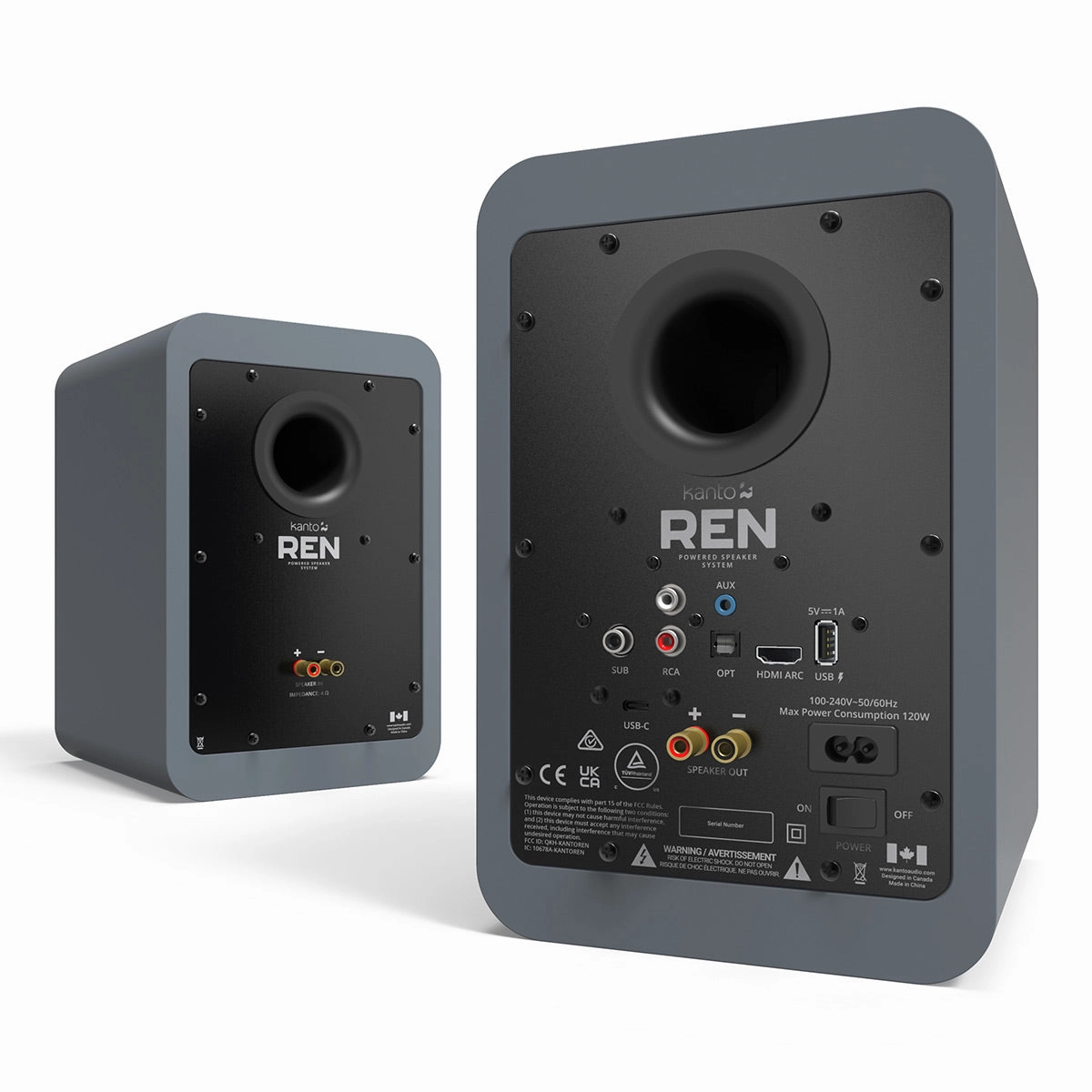 Kanto REN Powered Bluetooth Bookshelf Speakers - Pair (Matte Grey)