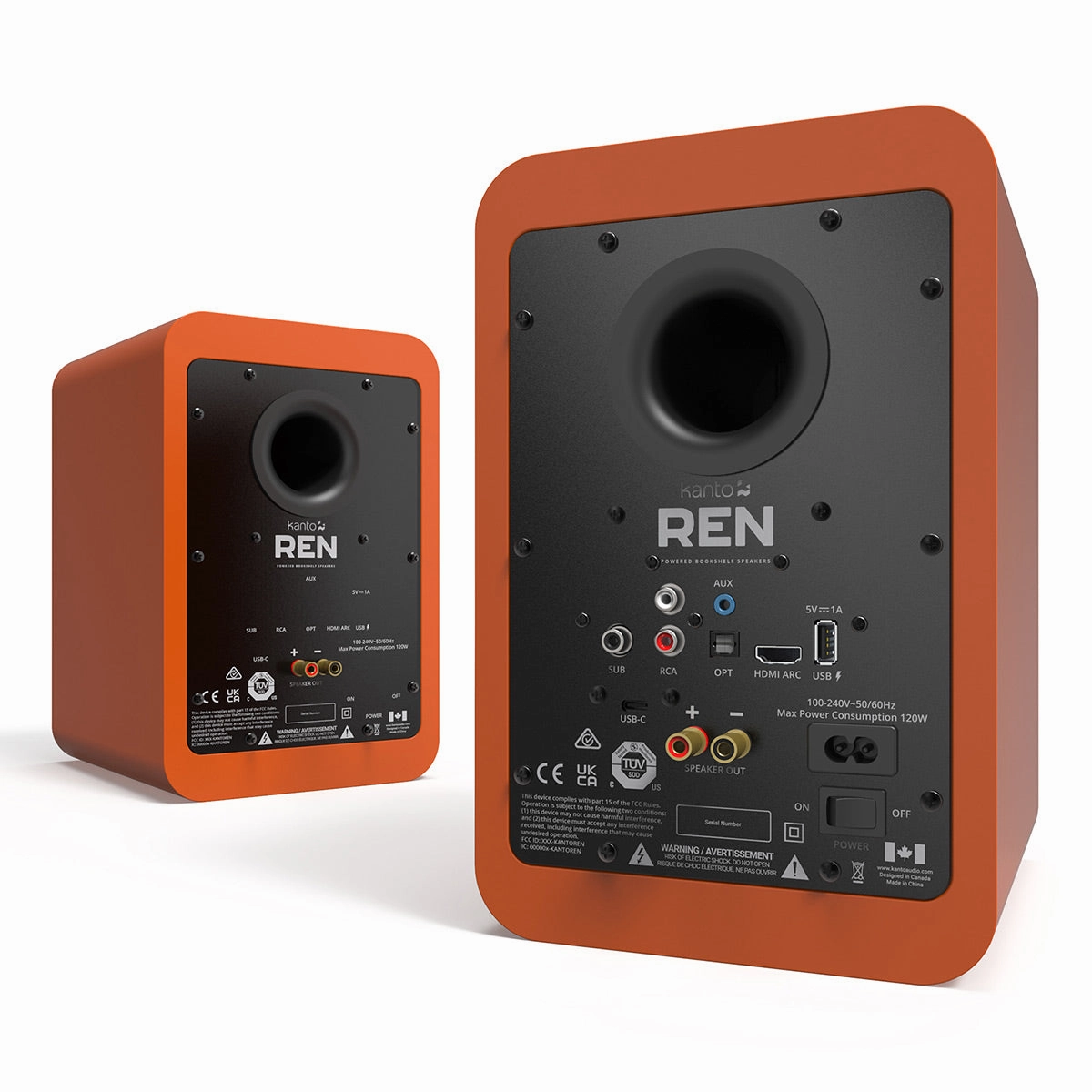 Kanto REN Powered Bluetooth Bookshelf Speakers - Pair (Matte Orange)