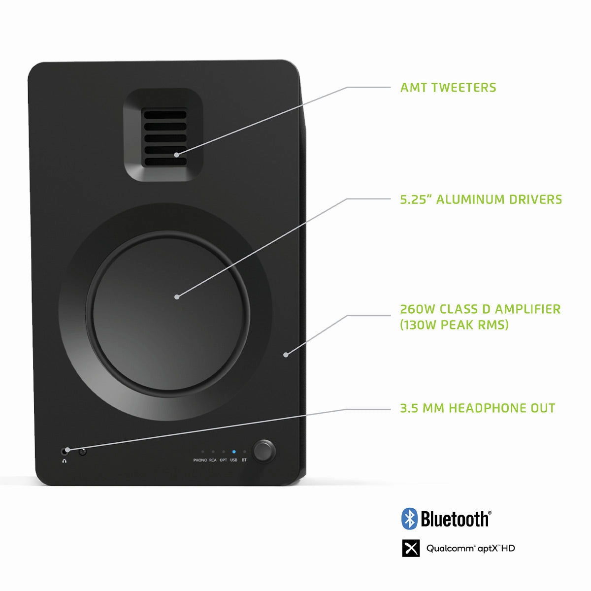 Kanto TUK Premium Powered Bookshelf Speakers with Bluetooth - Pair (Matte Black)