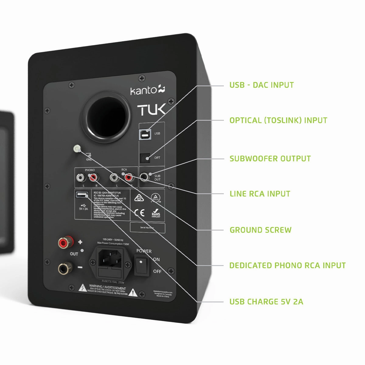 Kanto TUK Premium Powered Bookshelf Speakers with Bluetooth - Pair (Matte Black)