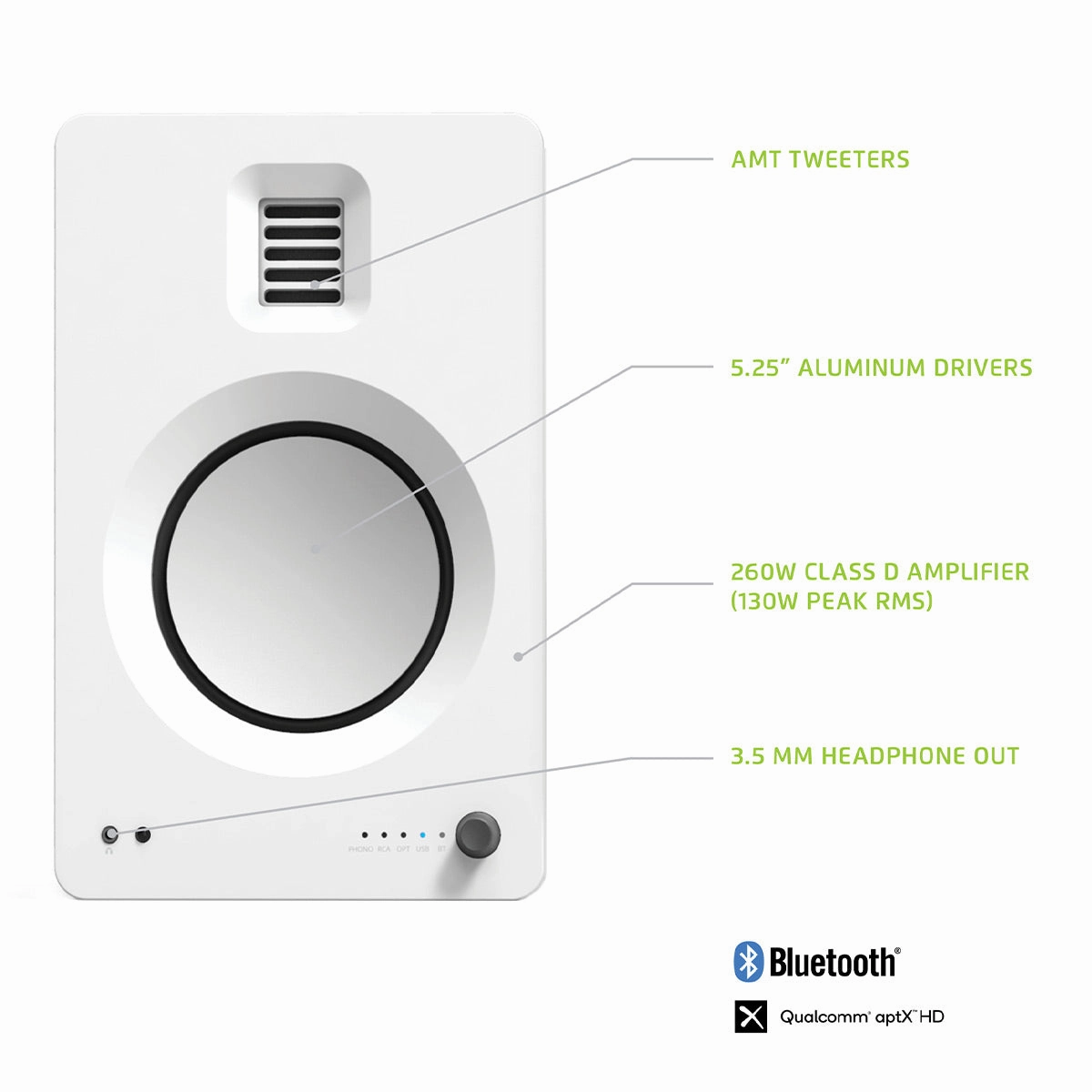 Kanto TUK Premium Powered Bookshelf Speakers with Bluetooth - Pair (Matte White)