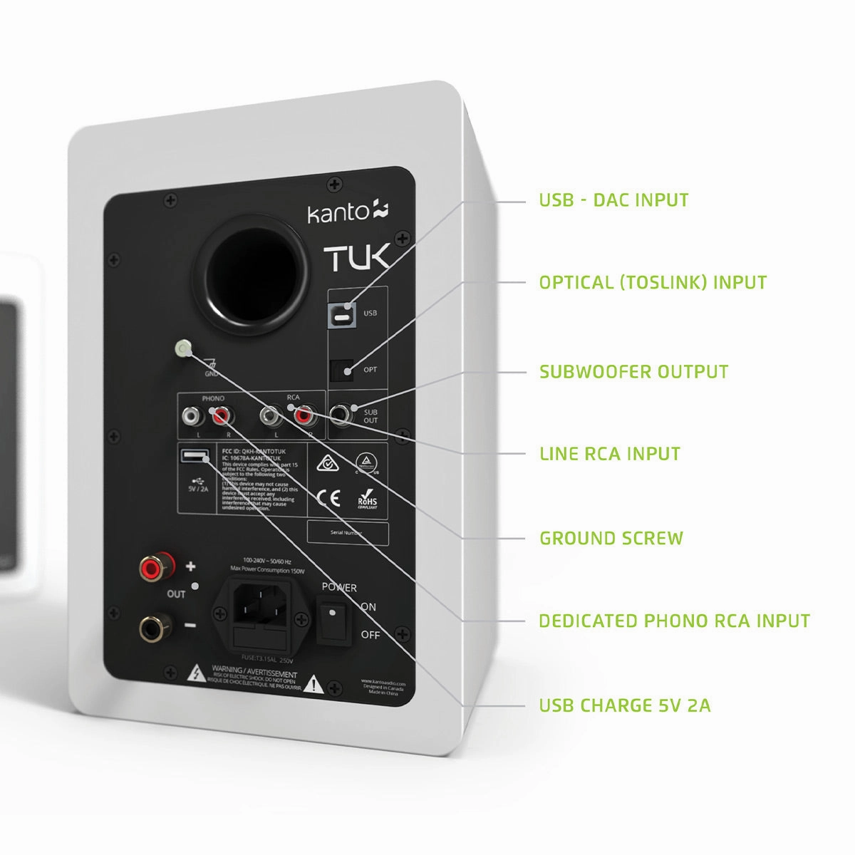 Kanto TUK Premium Powered Bookshelf Speakers with Bluetooth - Pair (Matte White)