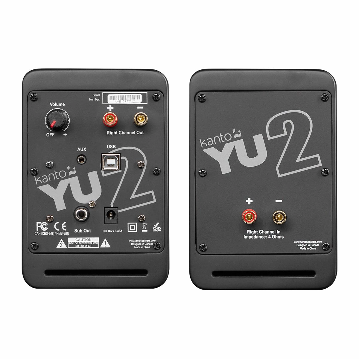 Kanto YU2 Powered Desktop Speakers and SE2 Speaker Stands for Small Speakers - Pair (Matte Black/Black)