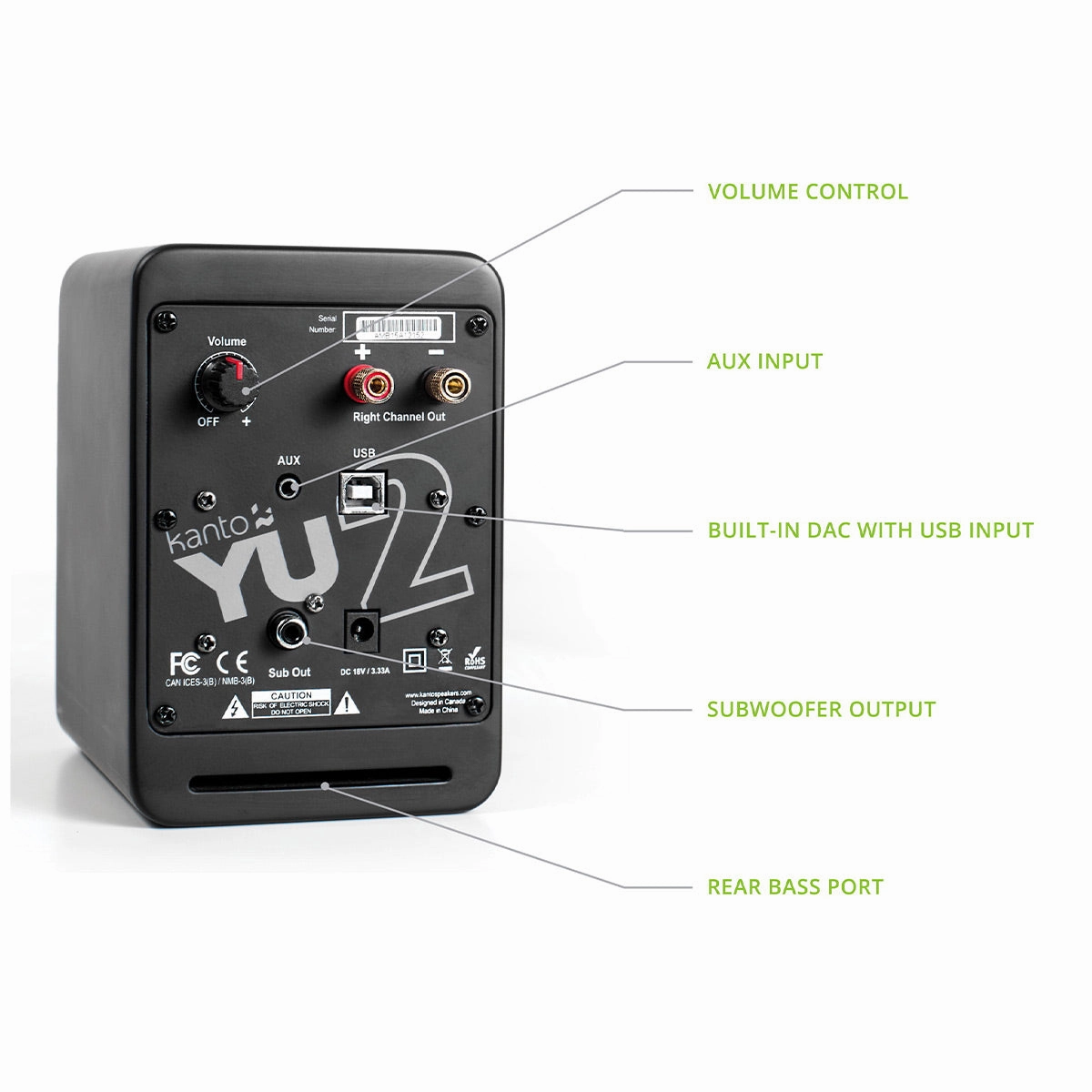 Kanto YU2 Powered Desktop Speakers and SE2 Speaker Stands for Small Speakers - Pair (Matte Black/Black)