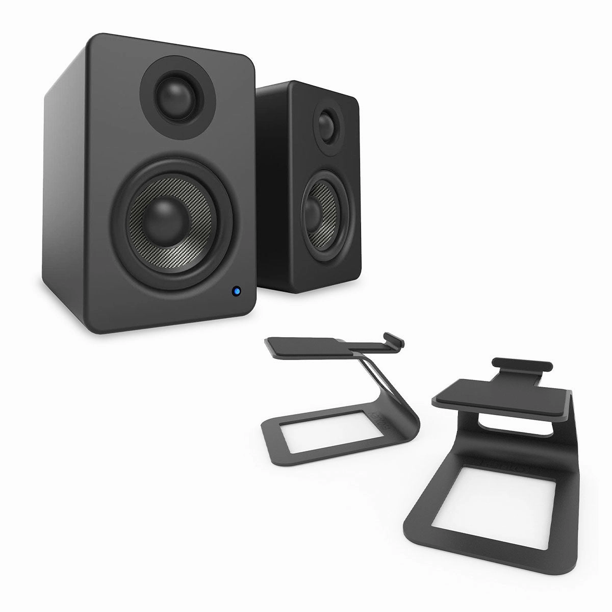Kanto YU2 Powered Desktop Speakers and SE2 Speaker Stands for Small Speakers - Pair (Matte Black/Black)