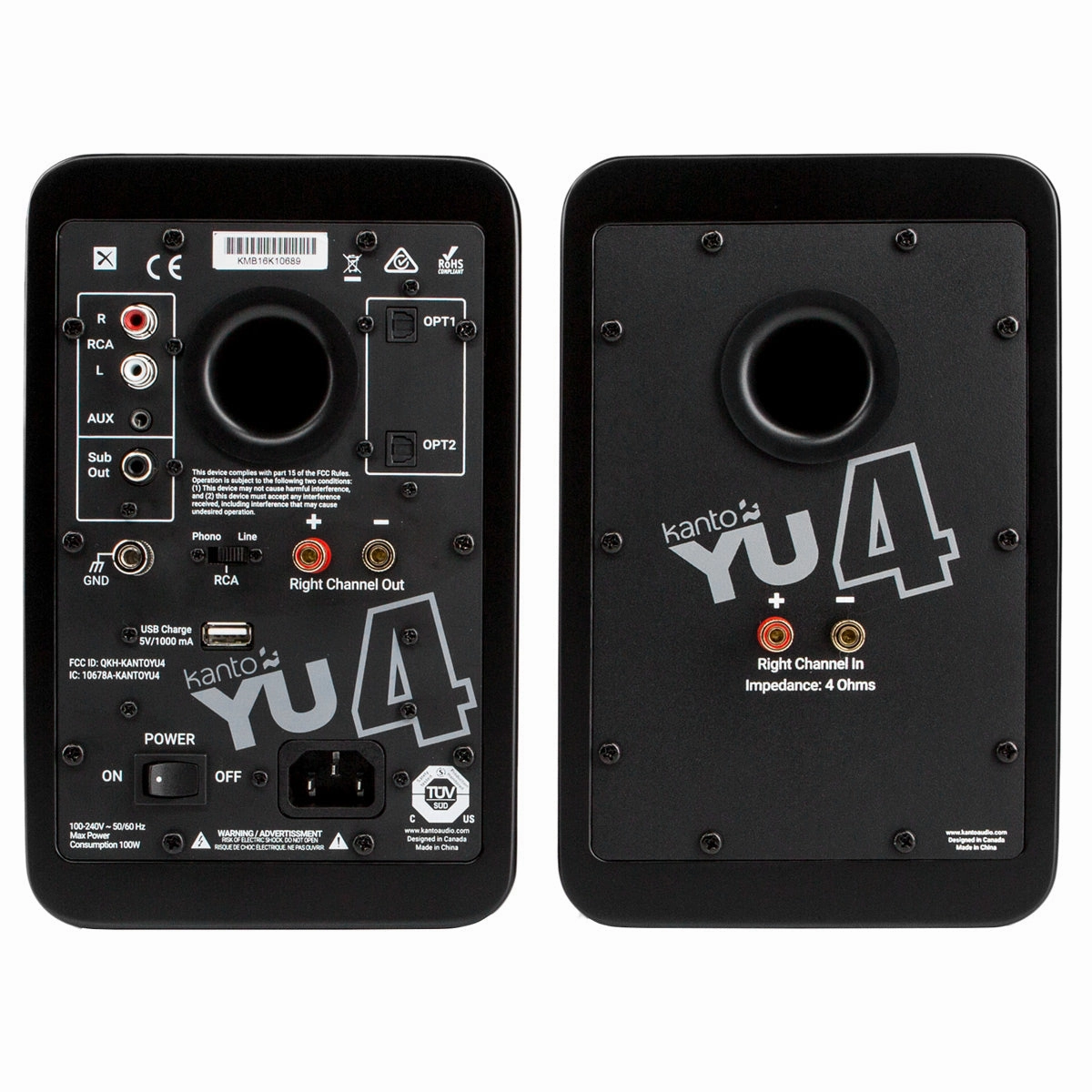 Kanto YU4 Powered Bookshelf Speakers with Built-In Bluetooth - Pair (Matte Black)
