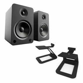 Kanto YU6 Powered Bookshelf Speakers (Matte Black) with SE6 Elevated Desktop Speaker Stands (Black)