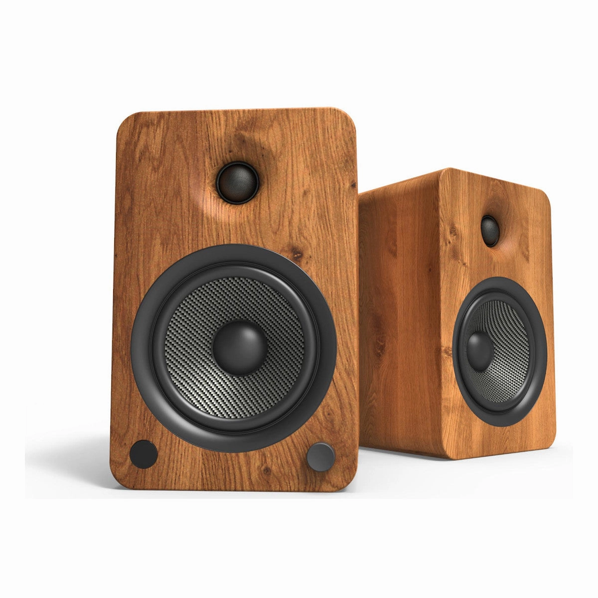Kanto YU6 Powered Bookshelf Speakers (Walnut) with SE6 Elevated Desktop Speaker Stands (Black)