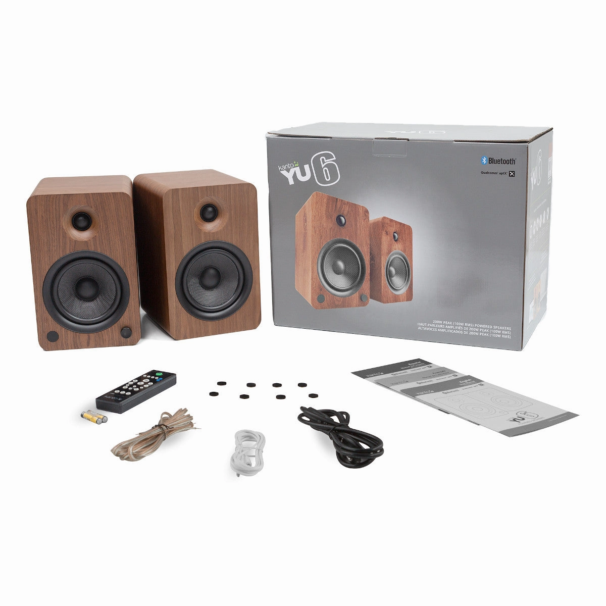 Kanto YU6 Powered Bookshelf Speakers (Walnut) with SE6 Elevated Desktop Speaker Stands (Black)