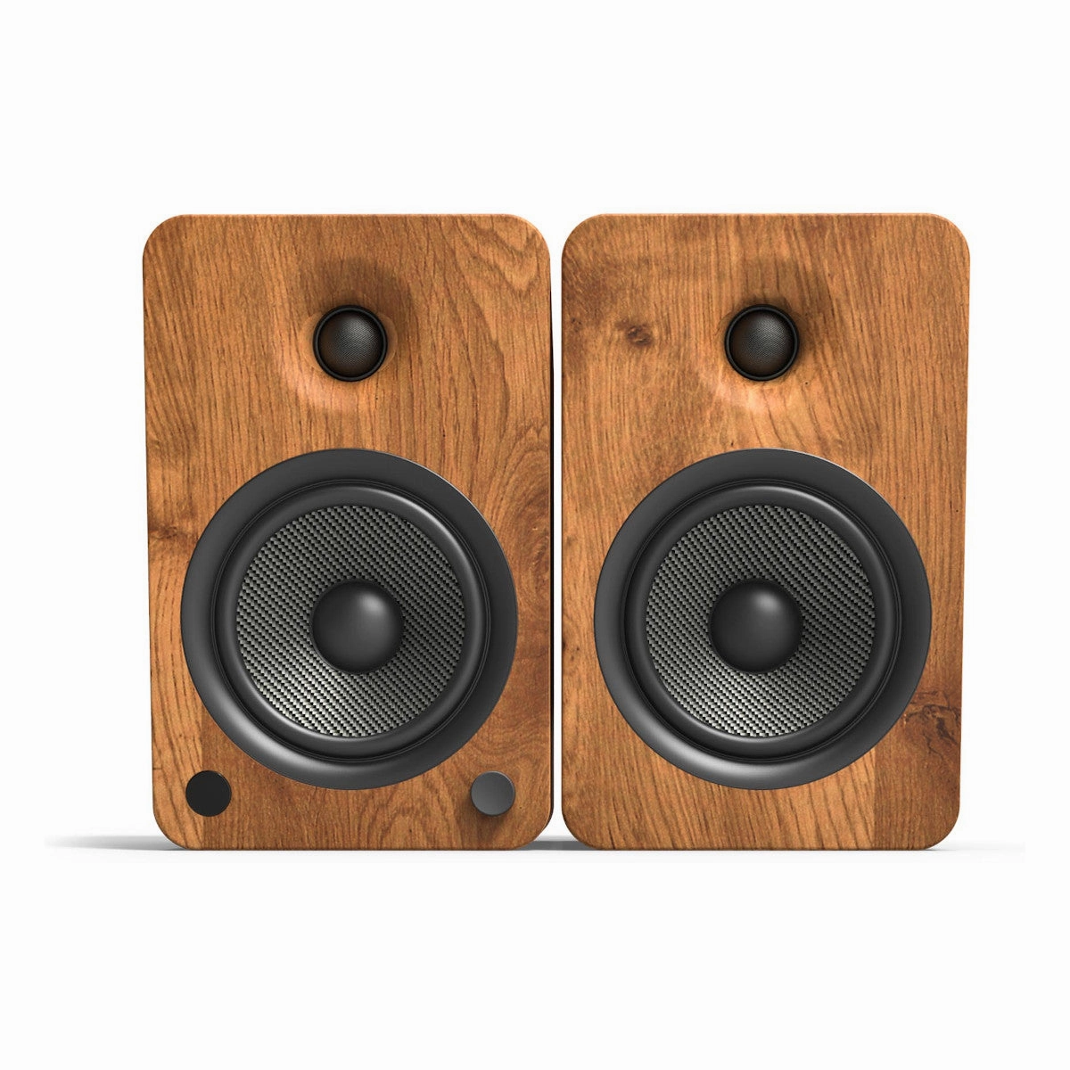Kanto YU6 Powered Bookshelf Speakers (Walnut) with SE6 Elevated Desktop Speaker Stands (Black)