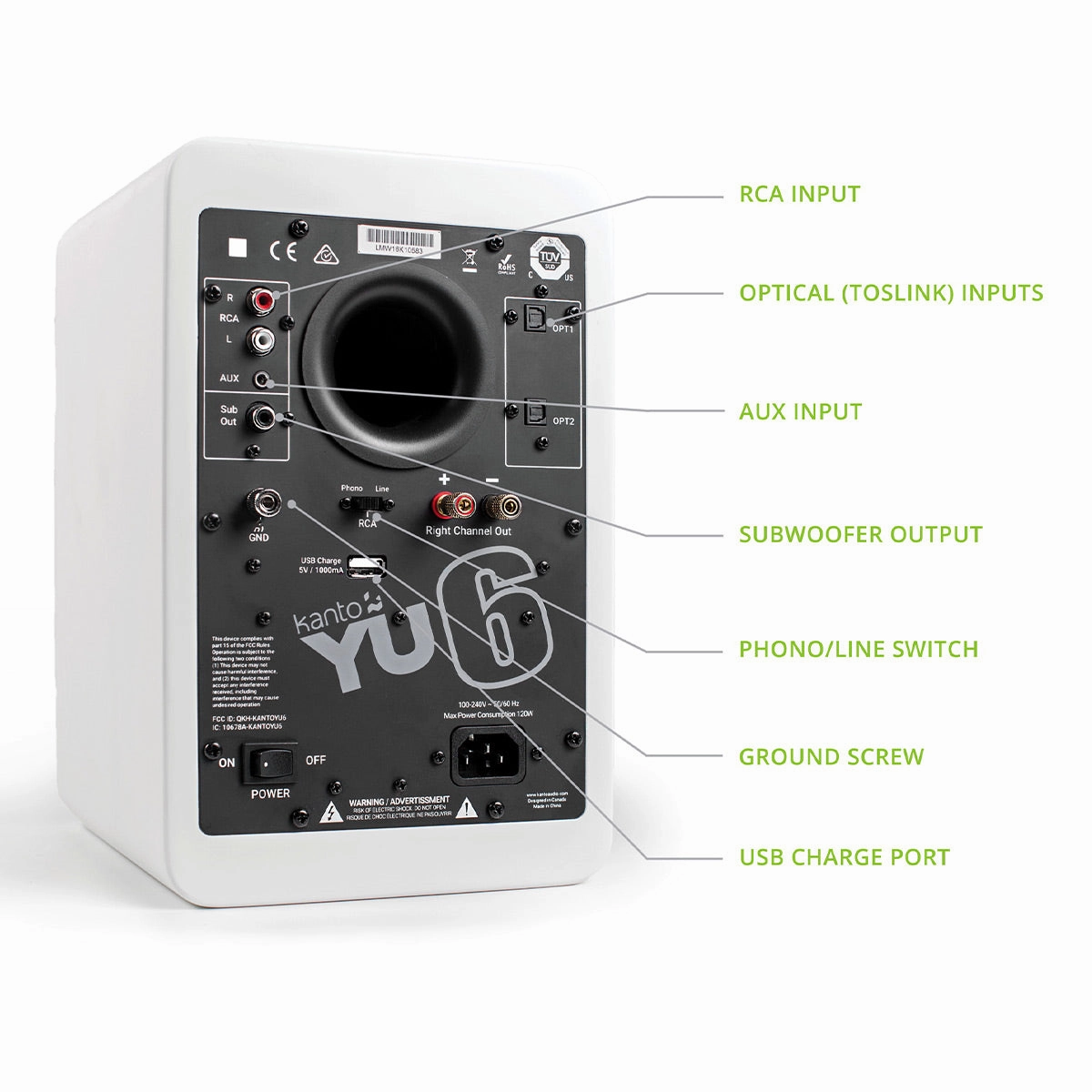 Kanto YU6 Powered Bookshelf Speakers with Built-In Bluetooth - Pair (Matte White)
