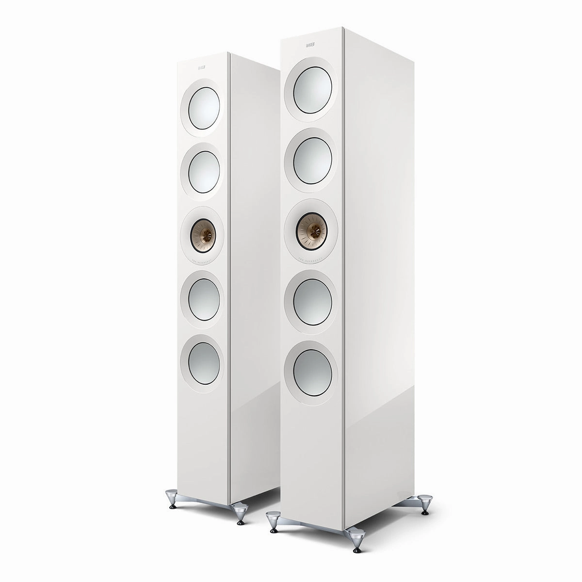 KEF Reference 5 Meta Floorstanding Speaker - Pair (High-Gloss White/Champagne)