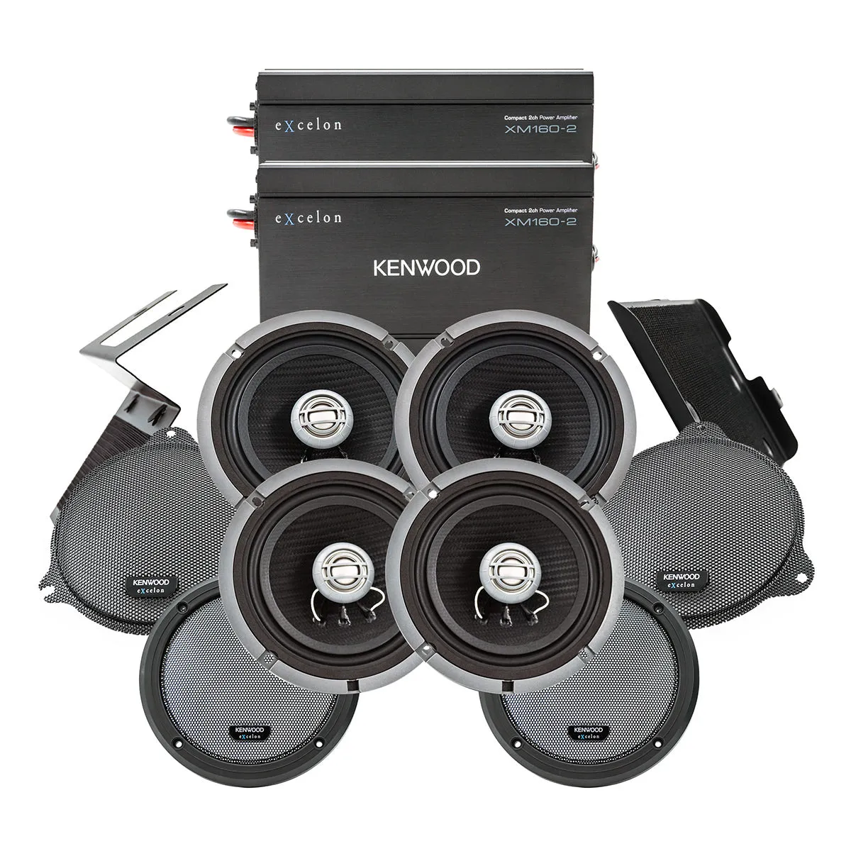 Kenwood Front and Rear Amplified Speaker Package for 2014-Up Select Harley Davidson Motorcycles