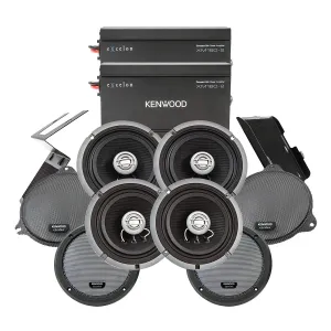 Kenwood Front and Rear Amplified Speaker Package for 2014-Up Select Harley Davidson Motorcycles