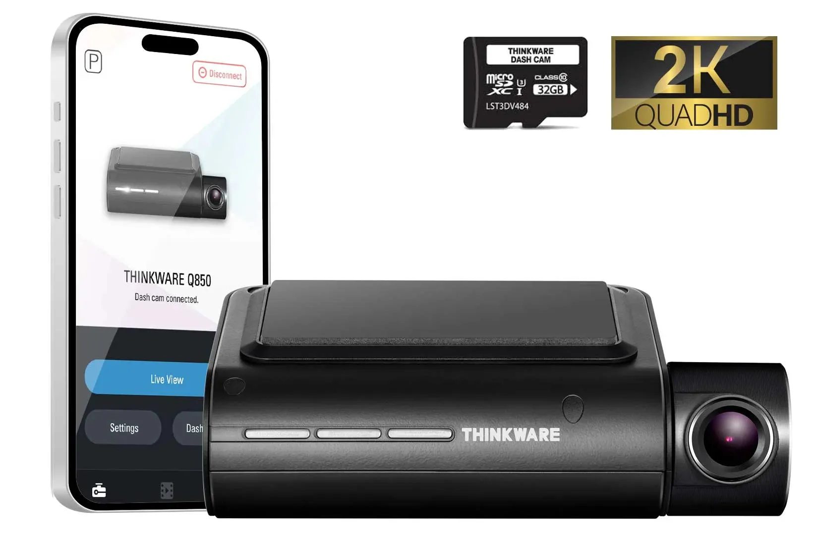 THINKWARE Q850 1-Channel 2K Dash Cam With 32GB Memory Card