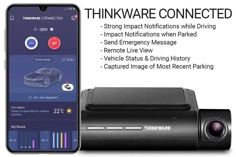 THINKWARE Q850 Front & Rear 2-Channel 2K Dash Cam With 64GB Memory Card